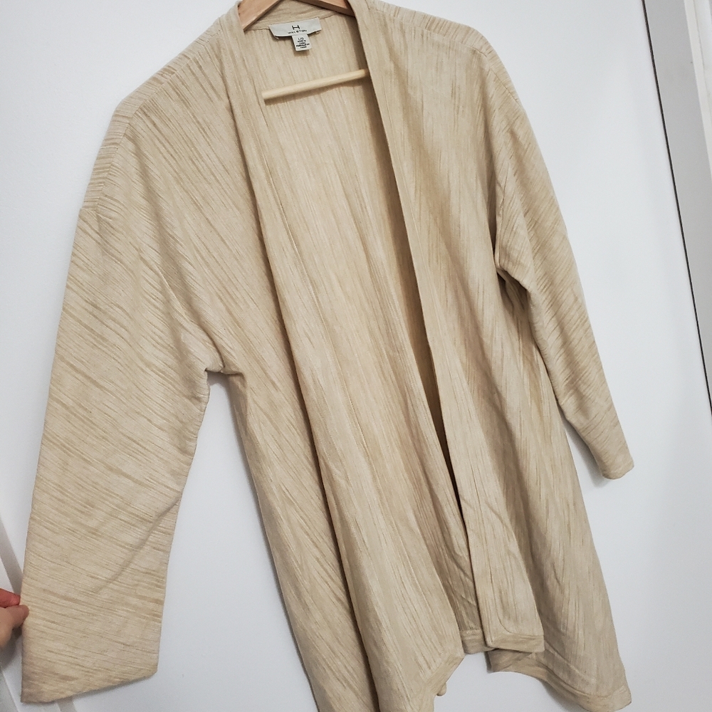 H By Halston Large Cardigan Flowy Open Front Lightweight Sweater Cream Oversized